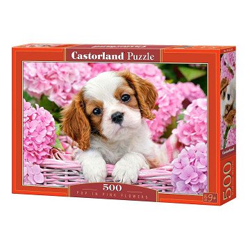 Castorland Puzzle Welpe mit rosa Blumen, 500 Teile.