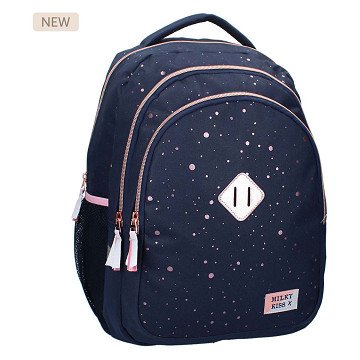 Milky Kiss Backpack Divine Days Dark Blue with Pink Dots, 3 compartments
