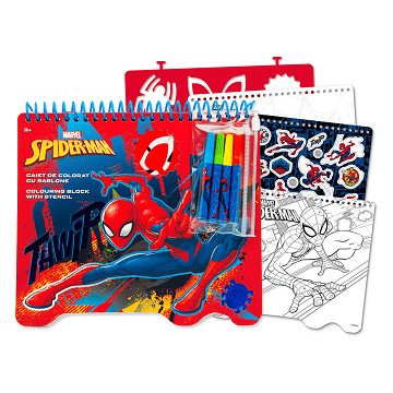 Spiderman -Malblock mit Markern und Schablonen