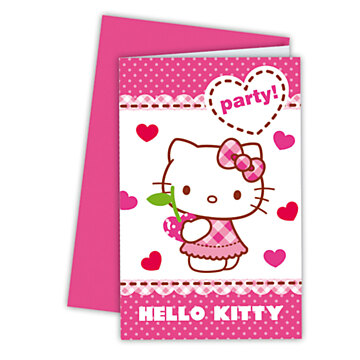 Hello Kitty Uitnodigingen, 6st.