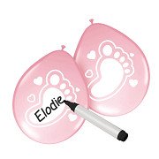 Writable Balloons Birth Girl, 6 pcs.