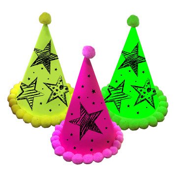 Neon Party Hats, 3 pcs.