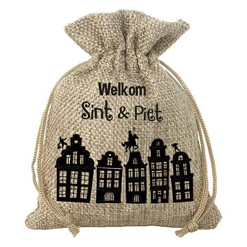 Jute Gift Bag - Welcome Santa & Black Pete