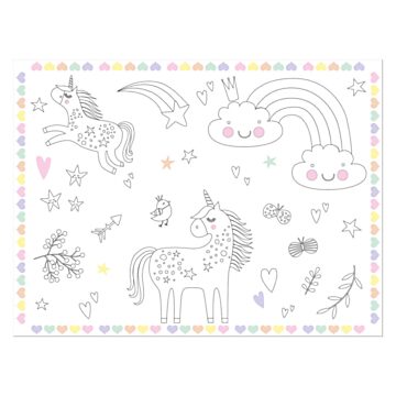 Colorable Placemats Unicorns & Rainbows, 6 pcs.