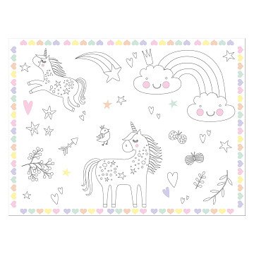 Inkleurbare Placemats Unicorns & Rainbows, 6st.