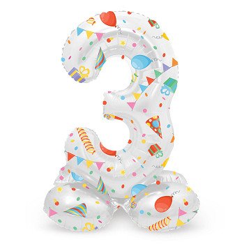 Stehender Folienballon Joyful Party Zahl 3 -72cm