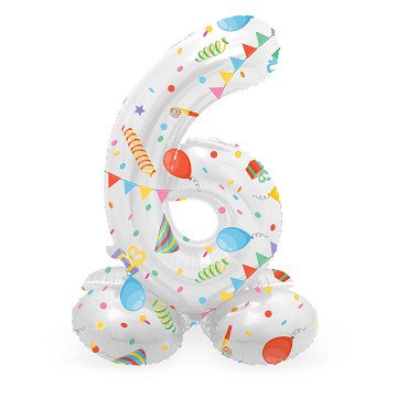 Stehender Folienballon Joyful Party Nummer 6 -72cm