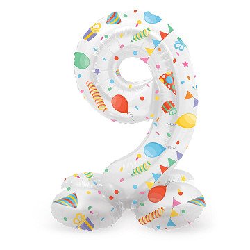 Stehender Folienballon Joyful Party Zahl 9 -72cm