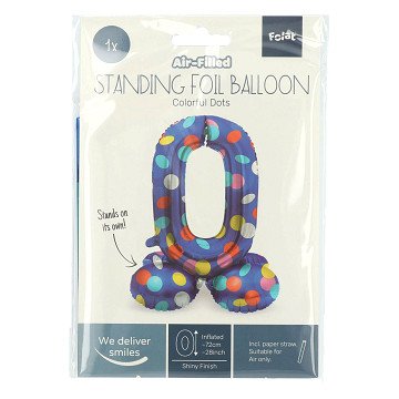 Standing Foil Balloon Colorful Dots Number 0 - 72cm