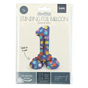 Stehender Folienballon Bunte Punkte Zahl 1 - 72cm