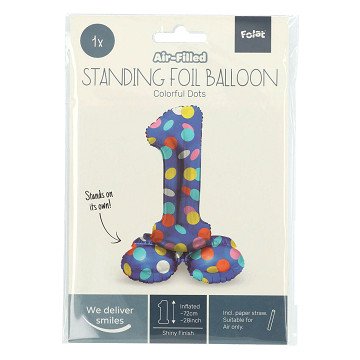 Stehender Folienballon Bunte Punkte Zahl 1 - 72cm