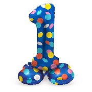 Staande Folieballon Colorful Dots Cijfer 1 - 72cm