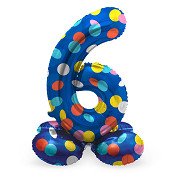 Folienballon zum Aufstellen Bunte Punkte Zahl 6 - 72cm