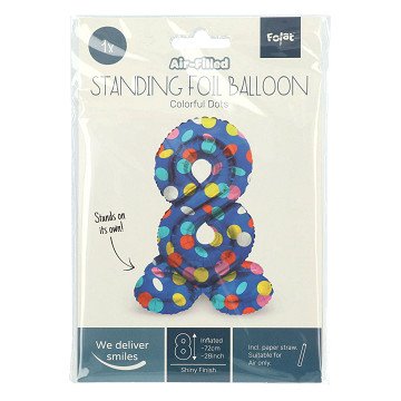 Standing Foil Balloon Colorful Dots Number 8 - 72cm