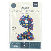 Stehender Folienballon Bunte Punkte Zahl 9 - 72cm