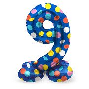 Staande Folieballon Colorful Dots Cijfer 9 - 72cm