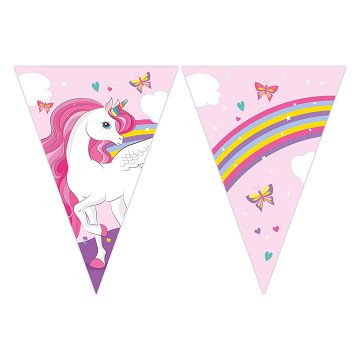 Papierwimpelkette FSC Einhorn in Regenbogenfarben, 3 mtr.