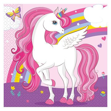 Papierservietten FSC Einhorn Regenbogenfarben, 20 Stück.