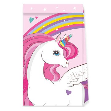 Papier-Partytüten FSC Einhorn Regenbogenfarben, 4 Stück.