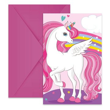 Einladungen und Umschläge FSC Einhorn Regenbogenfarben, 6 Stück.