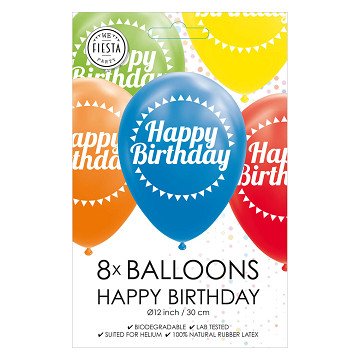 Balloons Happy Birthday Mix Colors 30cm, 8 pcs.