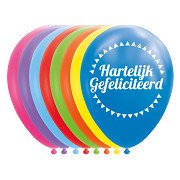 Ballonnen Hartelijk Gefeliciteerd Mix Kleuren 30cm, 8st.