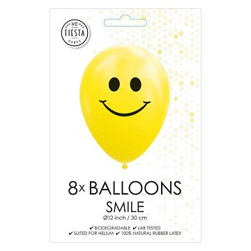 Balloons Smile Yellow 30cm, 8 pcs.