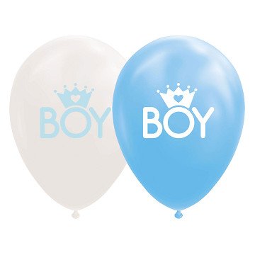 Ballonnen Zoon Baby Blauw/Wit 30cm, 8st.