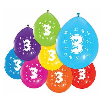 Luftballons 2-seitig bedruckt Zahl 3, 8 Stk.