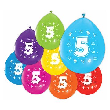Luftballons 2-seitig bedruckt Zahl 5, 8 Stk.