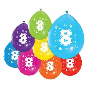 Balloons 2-sided Printed Number 8, 8 pcs.