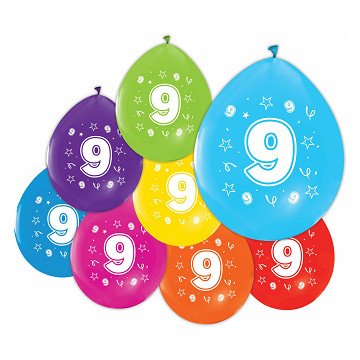 Balloons 2-sided Printed Number 9, 8 pcs.