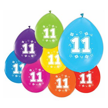 Balloons 2-sided Printed Number 11, 8 pcs.