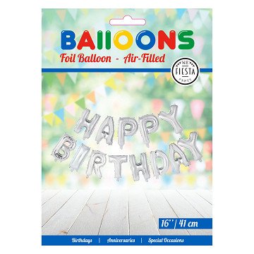 Folienballon Text Happy Birthday Silber