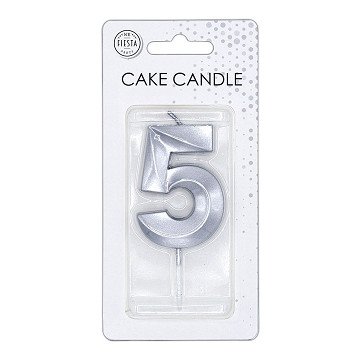 Taartkaars 6cm Metallic Zilver no.5