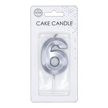 Taartkaars 6cm Metallic Zilver no.6