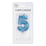 Cake Candle 6cm Metallic Light Blue no. 5