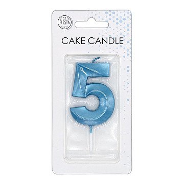 Taartkaars 6cm Metallic Licht Blauw no. 5