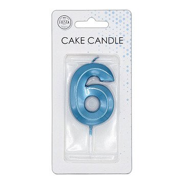 Taartkaars 6cm Metallic Licht Blauw no. 6