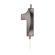 Kuchenkerze 6 cm, Metallic-Schwarz, Nr. 1