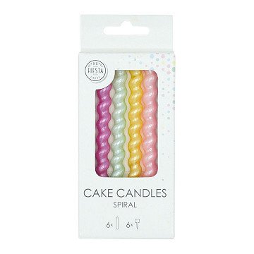 Cake Candles 8cm Spiral-Shaped with Pearlescent Holders - 6 pcs.