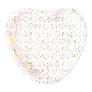 Paper Plates 23cm Heart-Shaped Watercolors Hearts - 8 pcs.