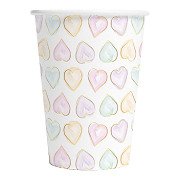 Papieren Bekers 210ml Watercolors Hearts - 8st.