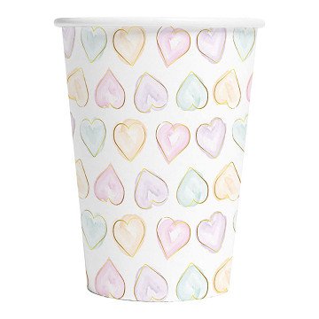 Papieren Bekers 210ml Watercolors Hearts - 8st.