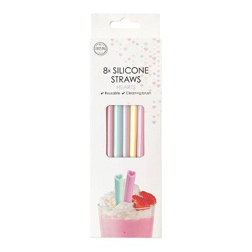Silicone Rietjes Herbruikbaar Watercolors Hearts - 8st.
