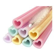 Silicone Rietjes Herbruikbaar Watercolors Hearts - 8st.