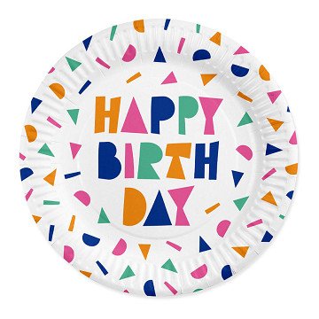 Papieren Borden 23cm Happy Birthday - 8st.