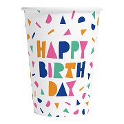 Papieren Bekers 210ml Happy Birthday - 8st.