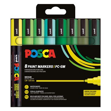 Uni Posca PC5M Markers Set Green Shades - 8 pcs.
