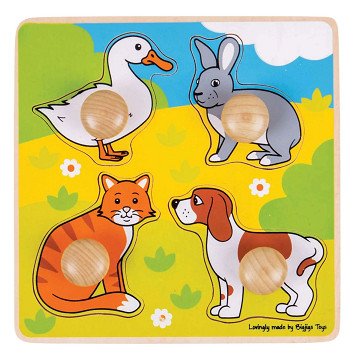 Bigjigs Holzpuzzle „Mein erstes Knaufpuzzle Haustiere“ – 4-teilig.